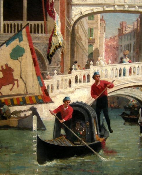 Germain Fabius Brest ( 1823 - 1900) Gondoles  devant le Pont des Soupirs à Venise-photo-3