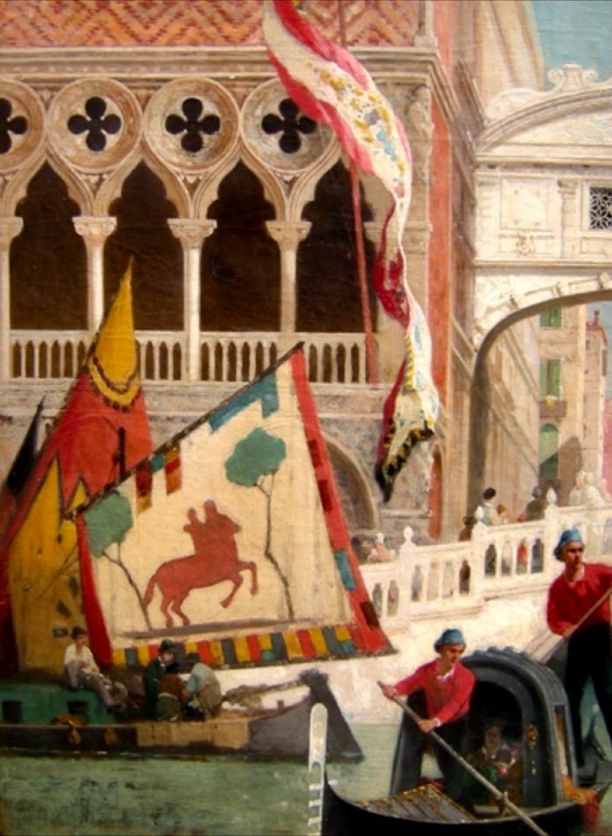 Germain Fabius Brest ( 1823 - 1900) Gondolas In Front Of The Bridge Of Sighs In Venice-photo-1