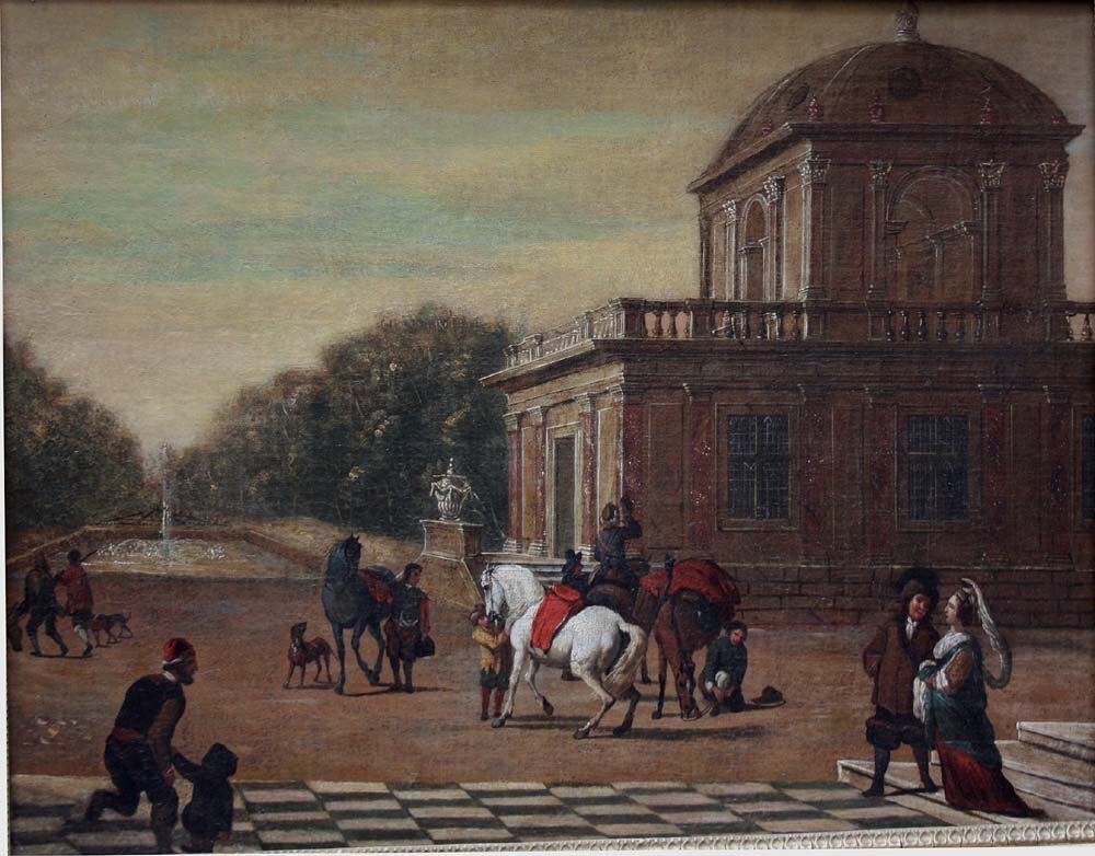 "Une fête élégante devant un palais", Jacob Ferdinand Saeys (flamand 1658-après 1726), attr.