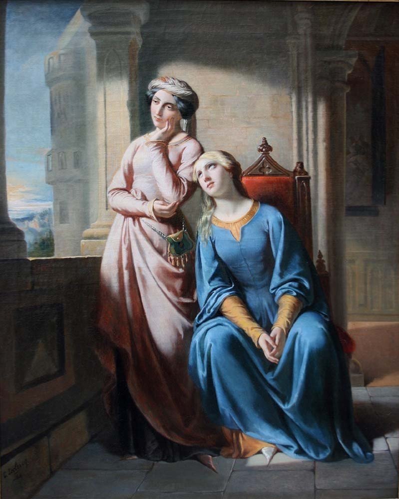 Edmond Leclercq (français, 1817 Arras - 1853 Paris) Titre: Rêver sur la Terrasse du  Château-photo-2