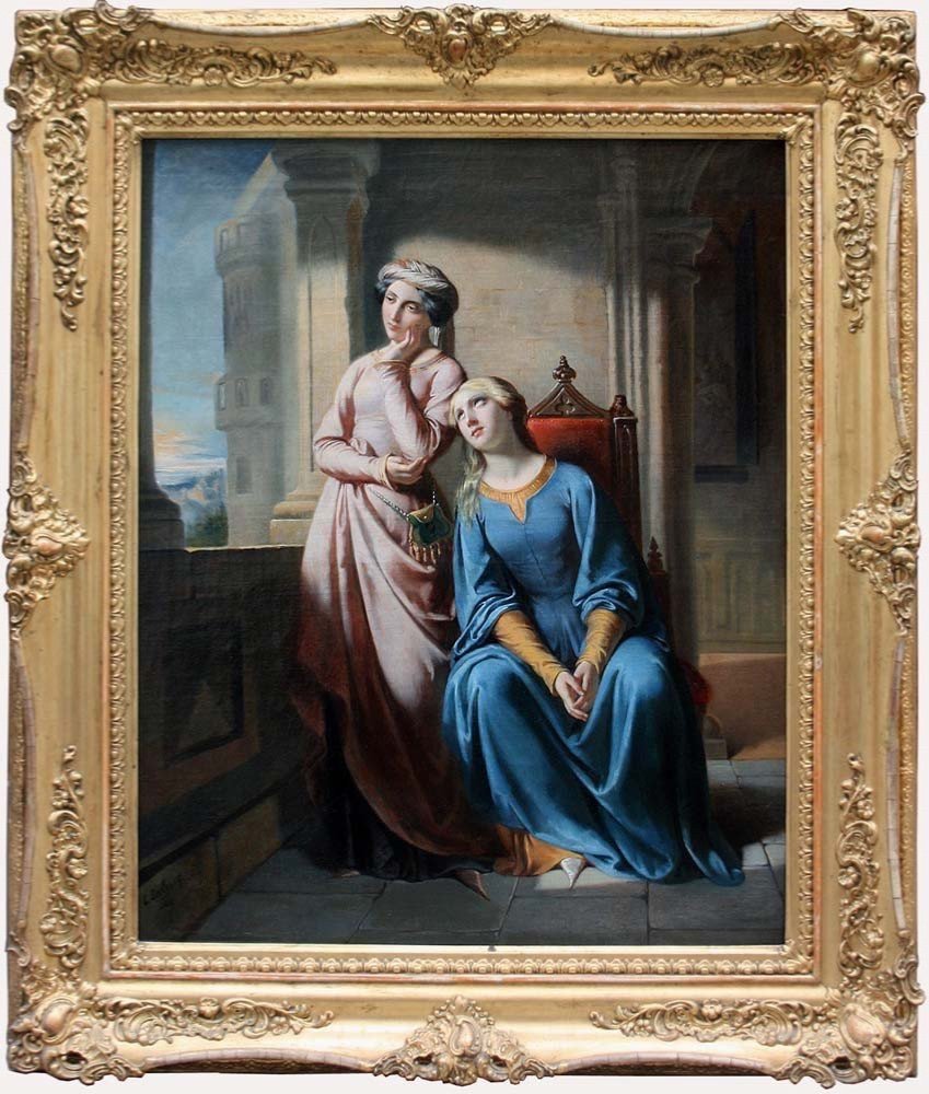 Edmond Leclercq (français, 1817 Arras - 1853 Paris) Titre: Rêver sur la Terrasse du  Château