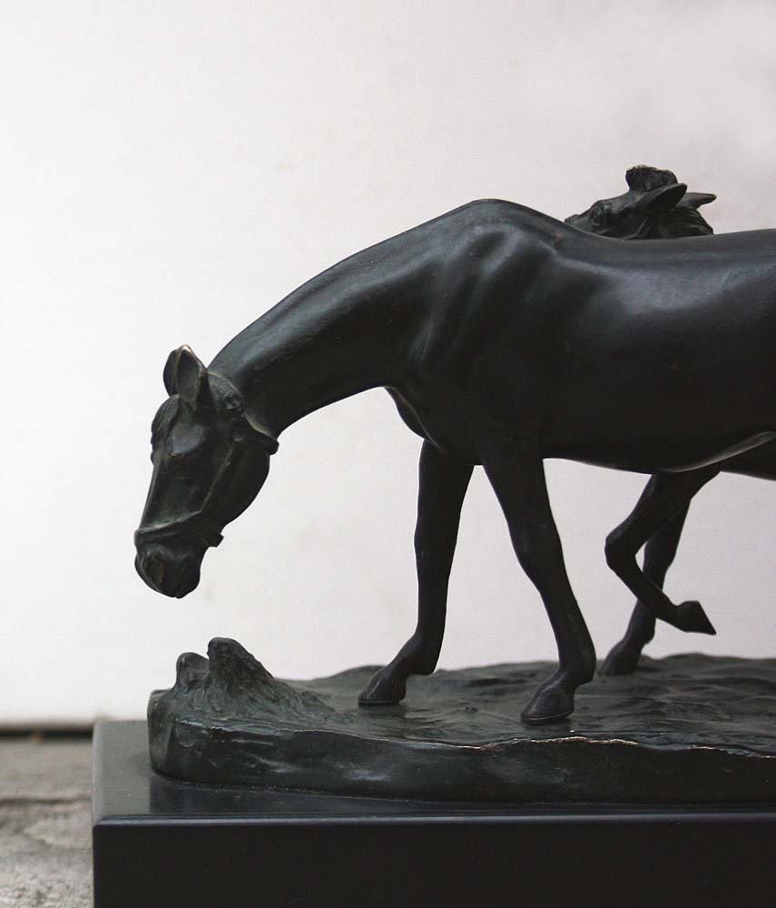 Cheval Avec Poulain, Sculpture en Bronze par A. Titze (autrichien, vers 1920)-photo-1
