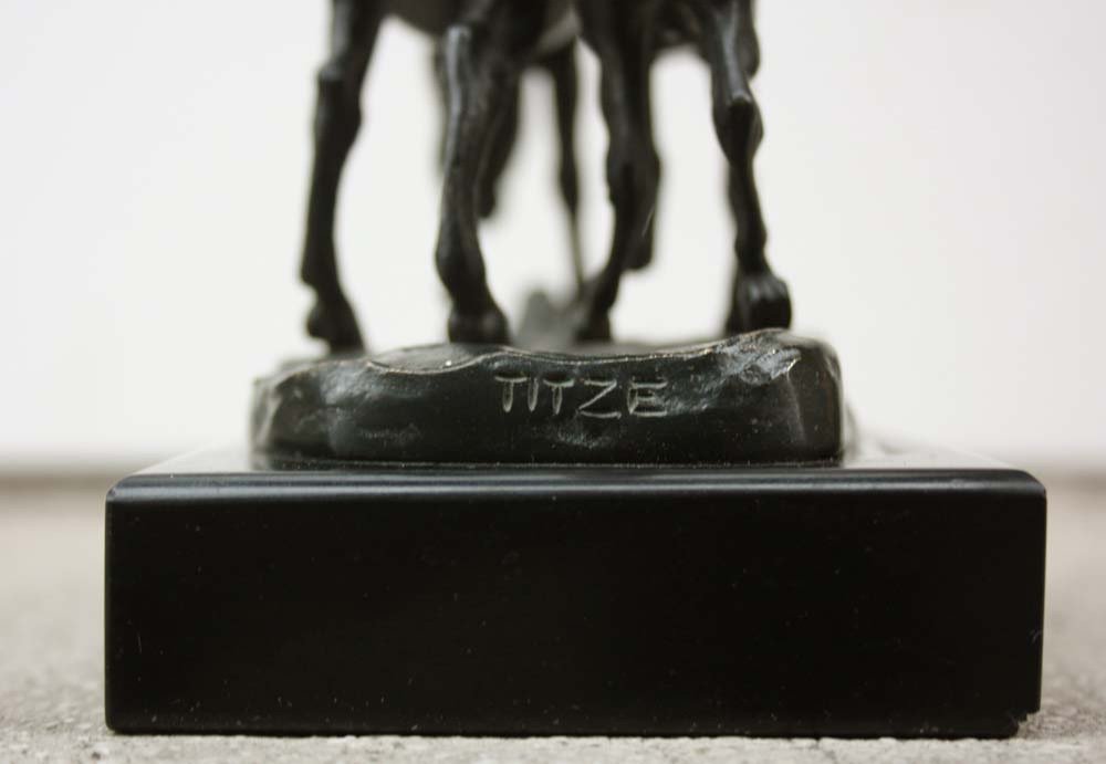 Cheval Avec Poulain, Sculpture en Bronze par A. Titze (autrichien, vers 1920)-photo-3