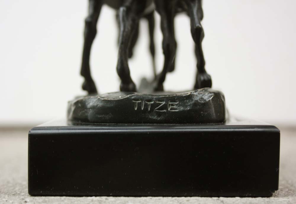 Horse With Foal, Bronze Sculpture  By A. Titze (austrian, Ca. 1920)-photo-3