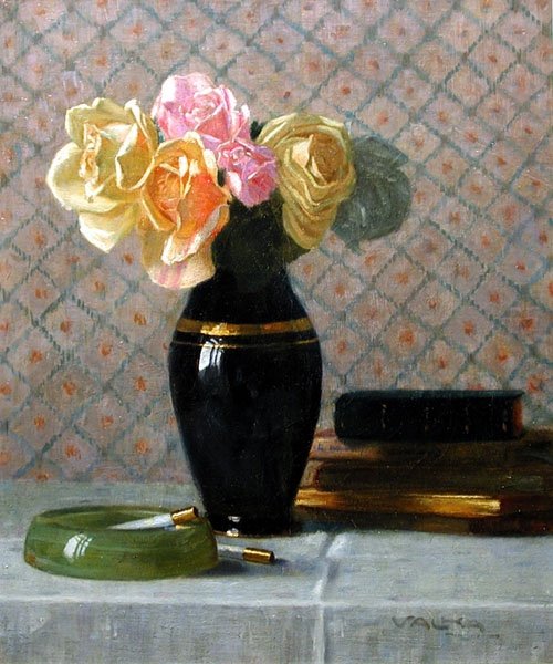 Nature morte aux roses de Georg Valka (autrichien 1882-1949)-photo-2