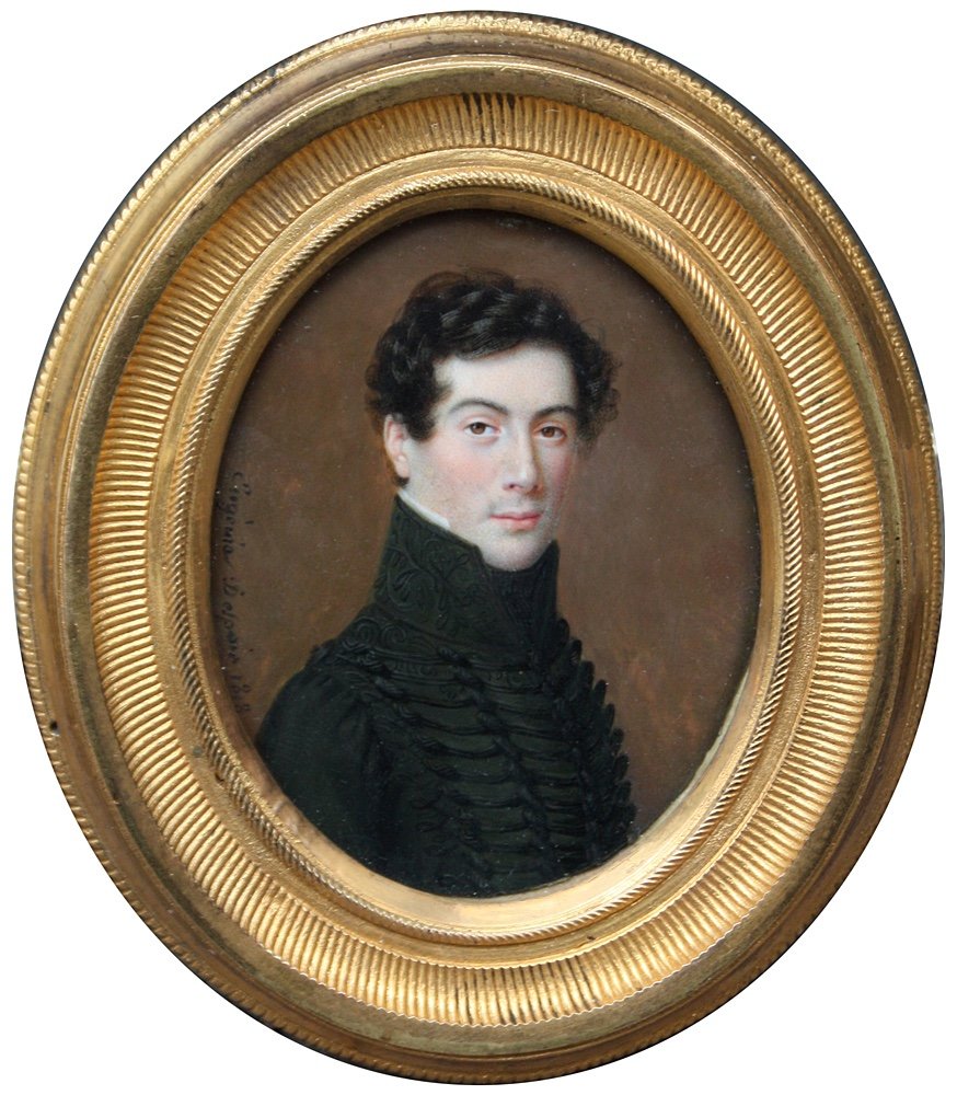 Eugénie Despois (1795 - Paris - 1827) Portrait miniature d'un jeune officier de hussard