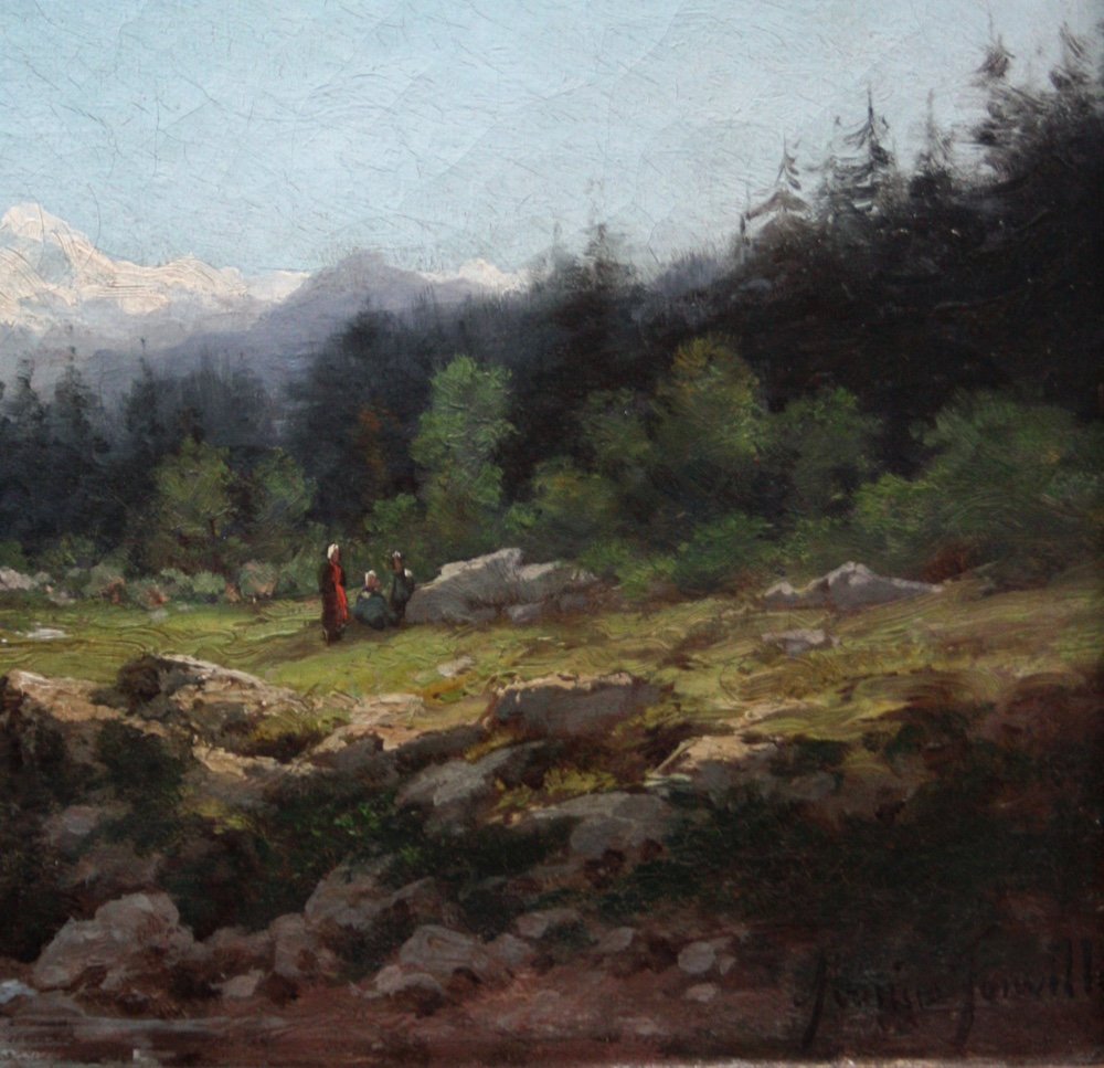 Mauris Louis Fonville ( 1863 - Lyon - 1925) Paysage de montagne avec personnages-photo-2