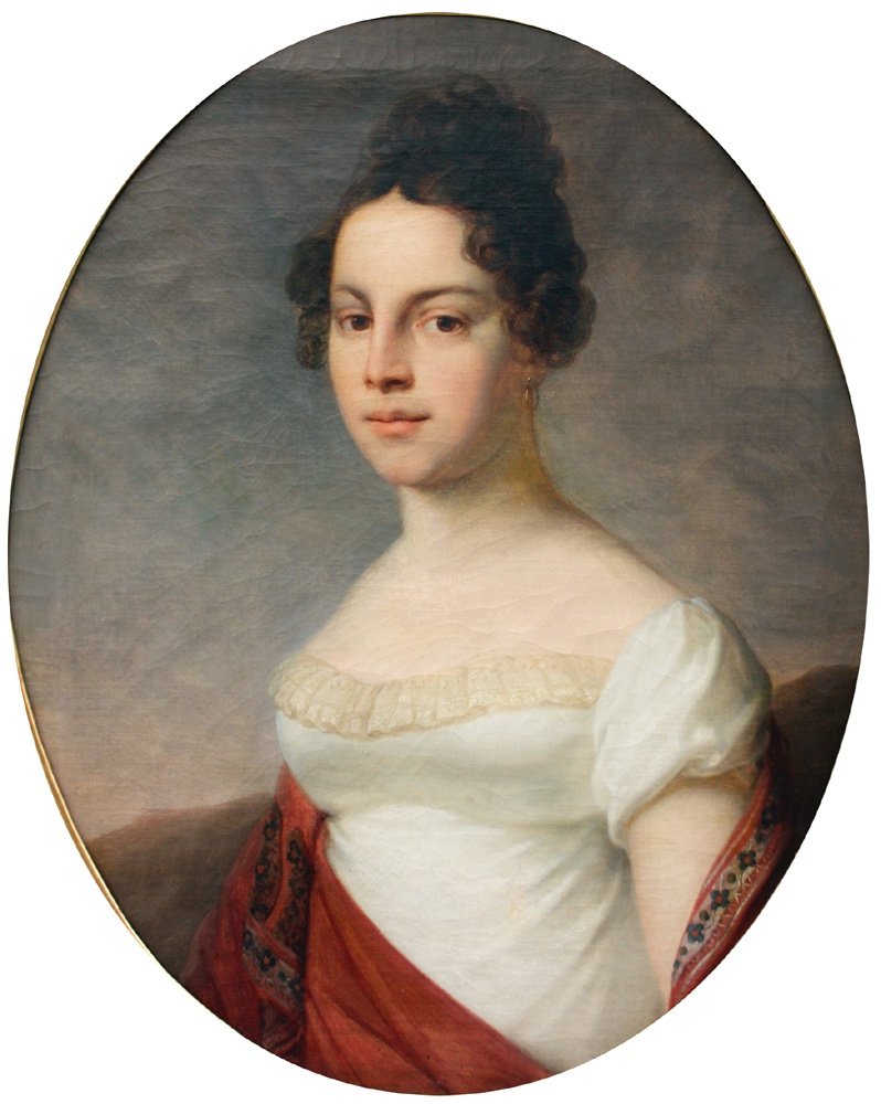 Johann Baptist Lampi l'Ancien (1751-1830) , attribué à Portrait d'une jeune femme en robe blanc-photo-2