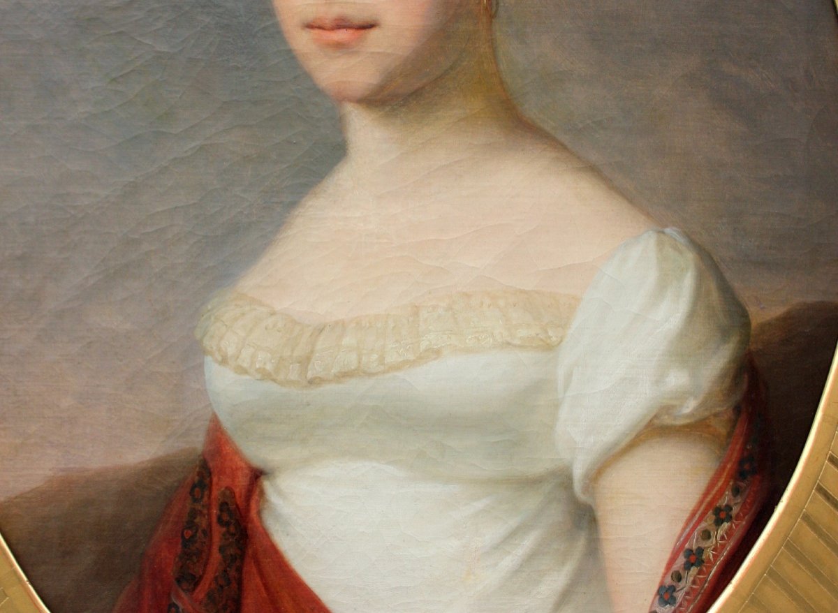 Johann Baptist Lampi l'Ancien (1751-1830) , attribué à Portrait d'une jeune femme en robe blanc-photo-2