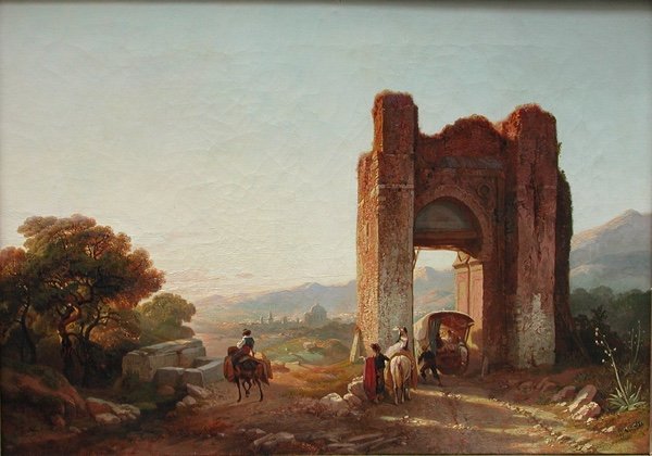 Porte mauritanienne avec une vue lointaine d'un Sevilla par François Antoine Bossuet (1798-1889