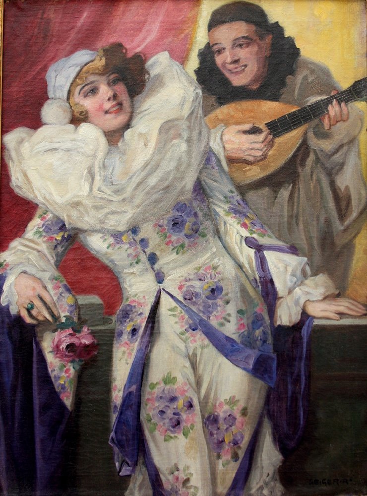 Colombine And Pierrot By Richard Geiger (hungarian, B.1870)-photo-2