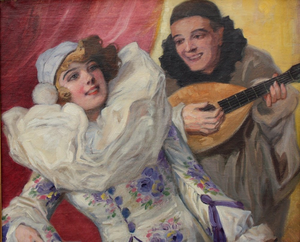 Colombine And Pierrot By Richard Geiger (hungarian, B.1870)-photo-3