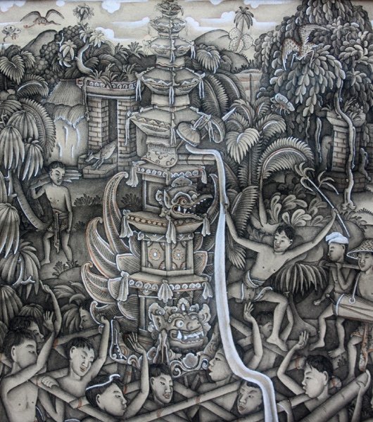 Traditional Balinese Painting "festival In Batuan", Circa 1930, Signed-photo-3