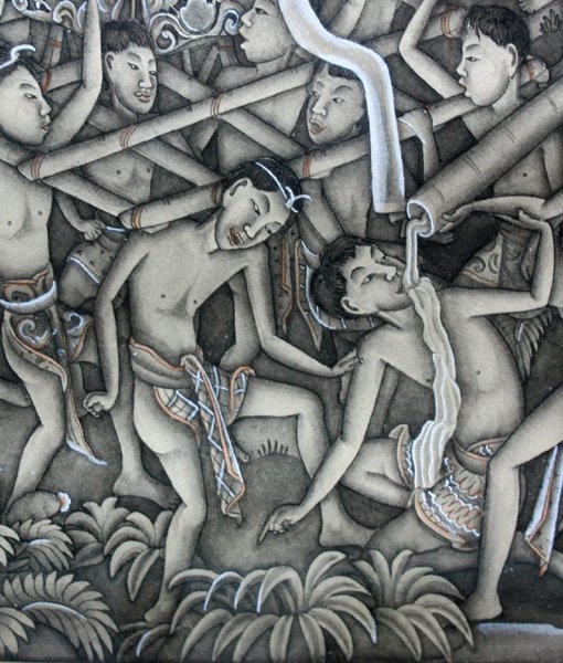 Traditional Balinese Painting "festival In Batuan", Circa 1930, Signed-photo-2
