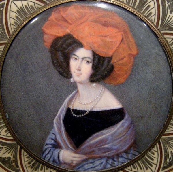 Fanny Romanini (1777-1839) "Jeune femme au bonnet rouge", miniature sur ivoire -photo-2