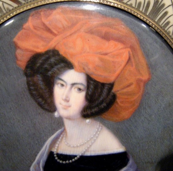 Fanny Romanini (1777-1839) "Jeune femme au bonnet rouge", miniature sur ivoire -photo-3