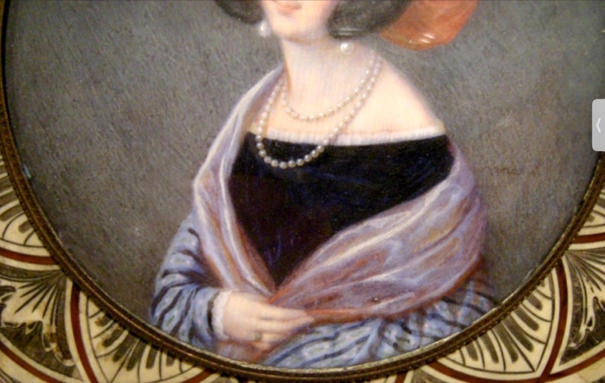 Fanny Romanini (1777-1839) "Jeune femme au bonnet rouge", miniature sur ivoire -photo-2