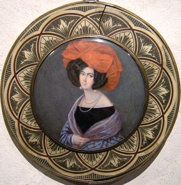 Fanny Romanini (1777-1839) "Jeune femme au bonnet rouge", miniature sur ivoire 