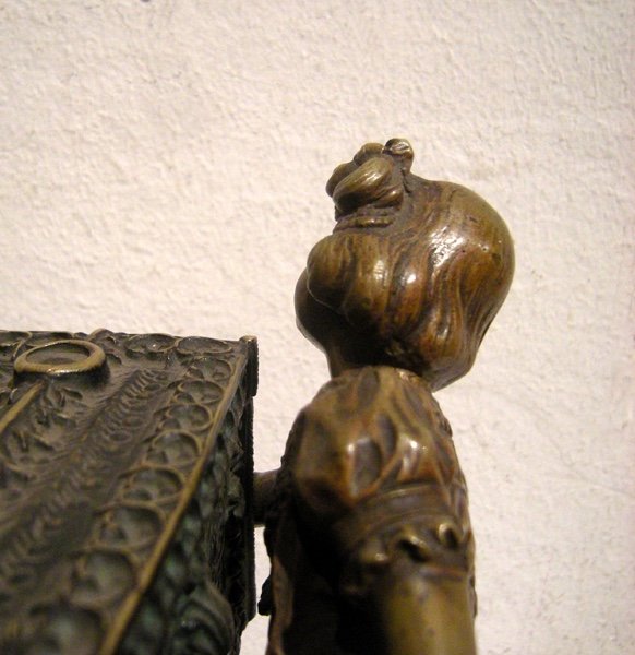 Vienna Art Nouveau Bronze, Early 20th Century  "two Little Girls With A Treasure Chest“-photo-6