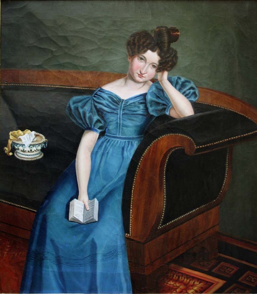 France, Circa 1800-1810, Portrait Of A Woman On A Sofa, A Book In Her Hand-photo-2