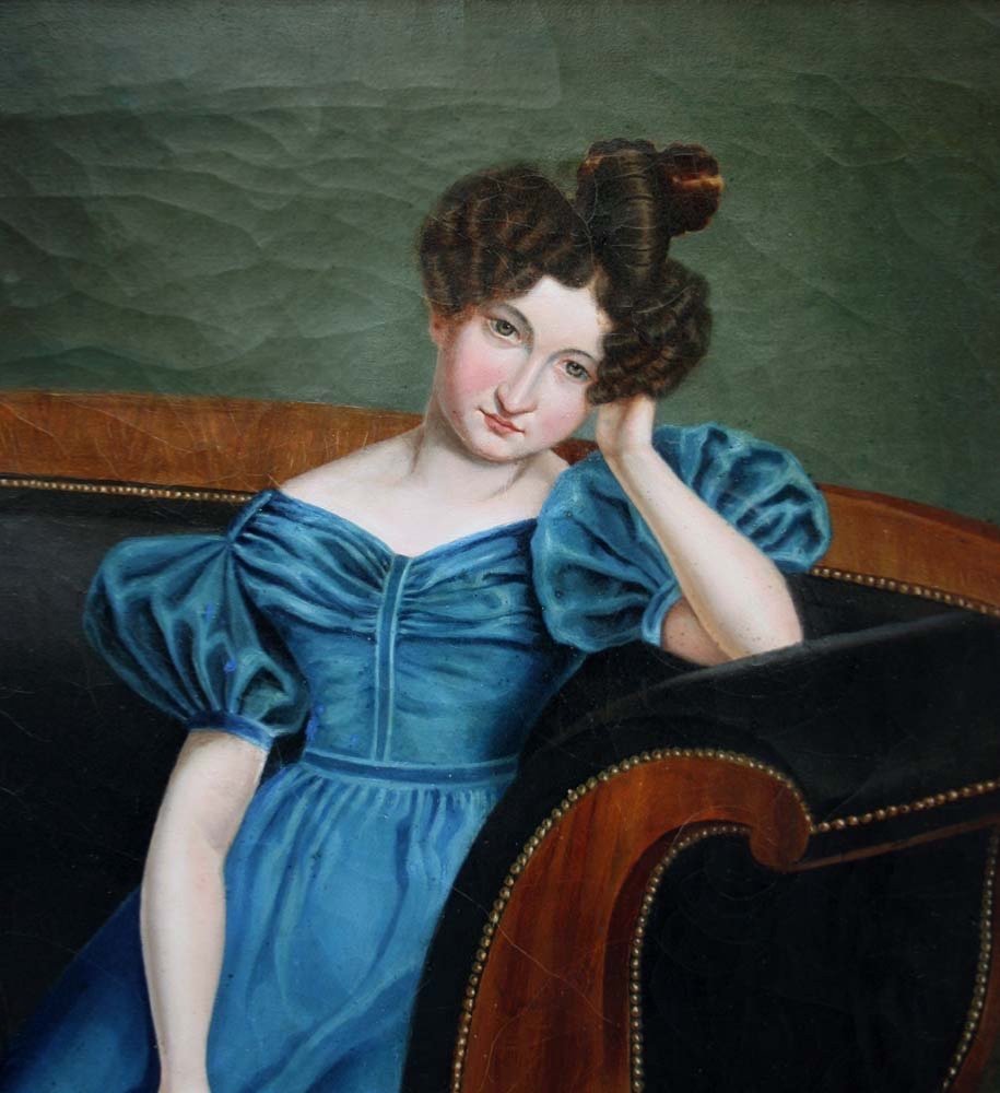 France, Circa 1800-1810, Portrait Of A Woman On A Sofa, A Book In Her Hand-photo-3