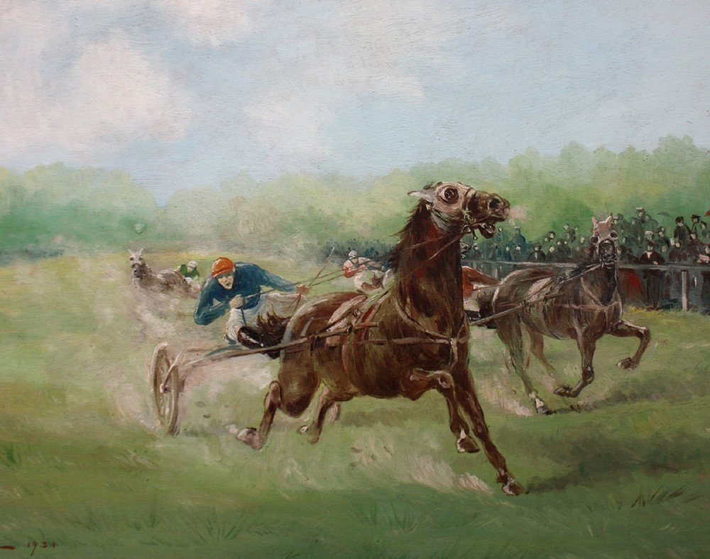 Léon Zeytline (1885 - Moscow - 1962 - Paris) Trotting Race By Vincennes-photo-3