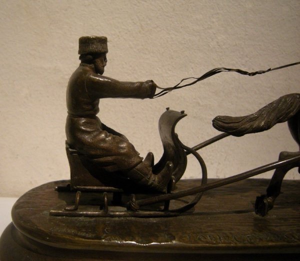 "Luge d'hiver russe", bronze, XIXe siècle , d'après Vassili Yacovlevitch Grachev (1831-1905)-photo-2