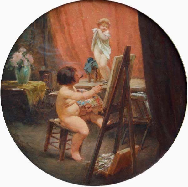 Peintre et Modèle par Antonin Brunner (tchèque 1881-1958)