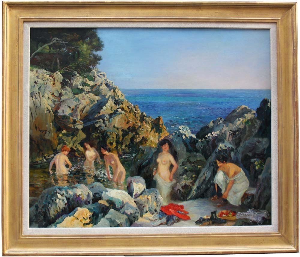 "bathing Beauties In A Sea Gorge" By Lucien Laurent - Gsell (french, 1860- 1944) 