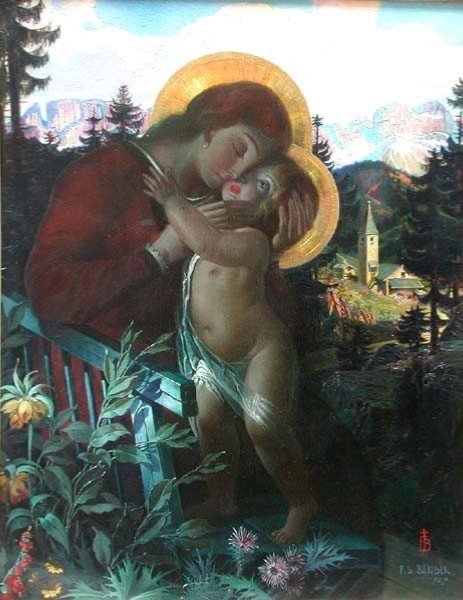 "madonna Of South Tyrol With The Christ Child" By Franz S. Bender (german, Circa 1920)