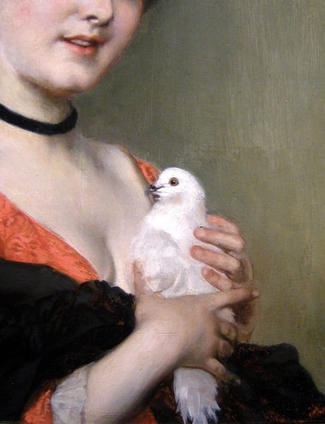 Young Beauty With Pigeon By Johann Caspar Herterich (1843 - 1905)-photo-3