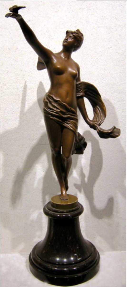 "Nymphe de la forêt au papillon" par Franz  Rosse (1858 - 1900), bronze, signé & daté 1891