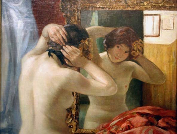 " Nude In The Front Of  The Mirror " By Raimund Germela (austrian, 1868-1945)-photo-2