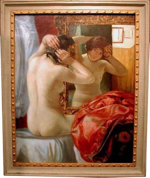 " Nude In The Front Of  The Mirror " By Raimund Germela (austrian, 1868-1945)