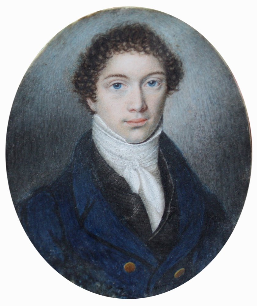 Portrait miniature d'un jeune homme en redingote bleue et foulard blanc, vers 1800-photo-2