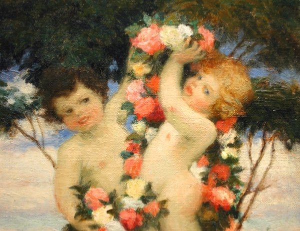 Cupids With Floral Garland By Bedrich Wachsmann (czech 1871-1944)-photo-3