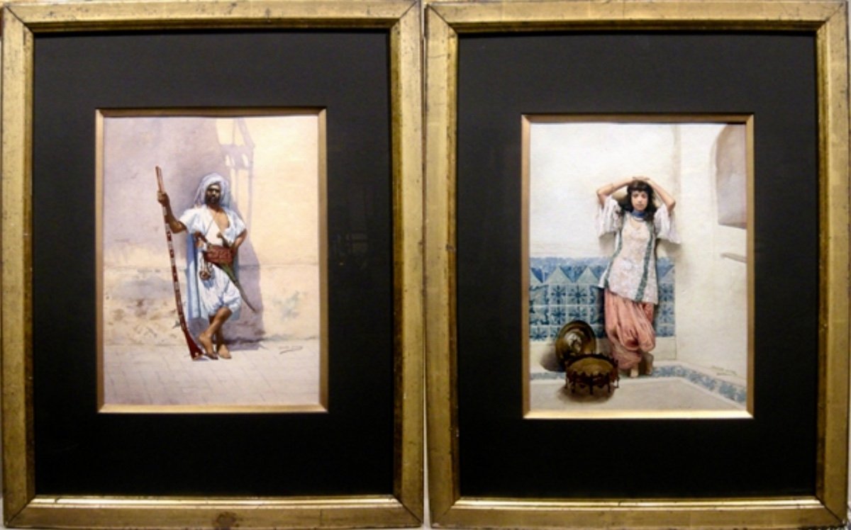 Une Paire d'Aquarelles Orientalists par Jeanne Bordes-Guyon (Paris, Décédée en 1903) 
