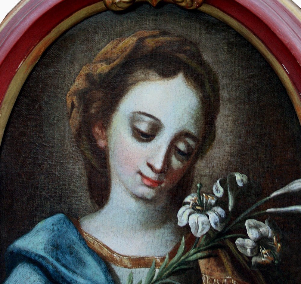 Carlo Dolci (1616-1686) Cercle “Madonna avec un Lis“-photo-2