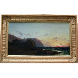 Alfred Godchaux (français, 1835 - 1895) Coucher de soleil  sur la Côte Française