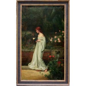 Lire dans le parc" par Stuart G. Davis (Britsh Pre - Raphaelite, actif 1893-1917 à Londres)