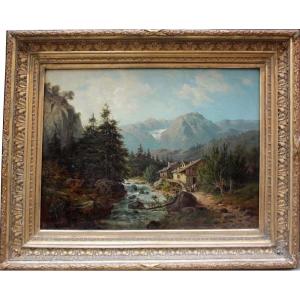 Antonio Julius Karl Rose (1828-1911) Paysage Alpin Avec Un Ruisseau