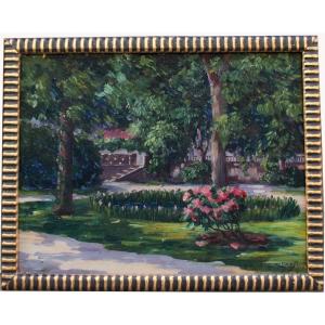 Vue d'un jardin de ville à Praque par Celestin Matějů ( Tchèque 1880 - 1959)