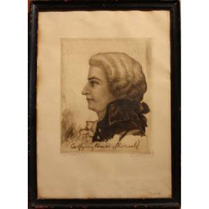 Portrait de Mozart, gravure originale de Franz Michl (né en 1926)