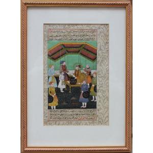 “ Réception aux échecs  “, Art miniature traditionnel persan / moghol du début du XXe siècle
