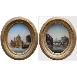 Une paire de vues : Venise et Rome par J. Wilhelm Jankowski ( Bohême 1825 - 1870 Autriche)