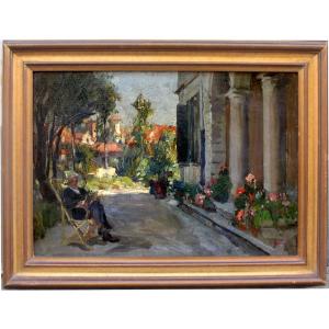Lidio Ajmone (italian, 1884 - 1945) In The Garden Of A Villa