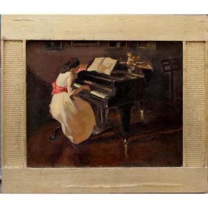 Au piano, peintre allemand vers 1900