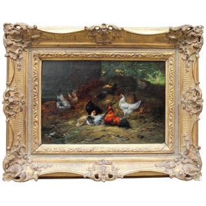 Chicken Yard By Eugène Remy Maes (dutch, 1849 - 1931)
