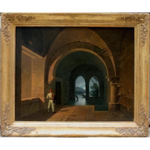 Antonio De Pian (1784 Venice - 1851 Vienna), Traveler In A Flooded Ancient Monastery