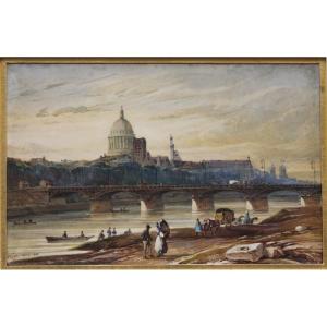 E. A. Nousveaux (1811 Paris - 1867) Paris, vue de l’île de la Cité depuis le quai de l’Institut